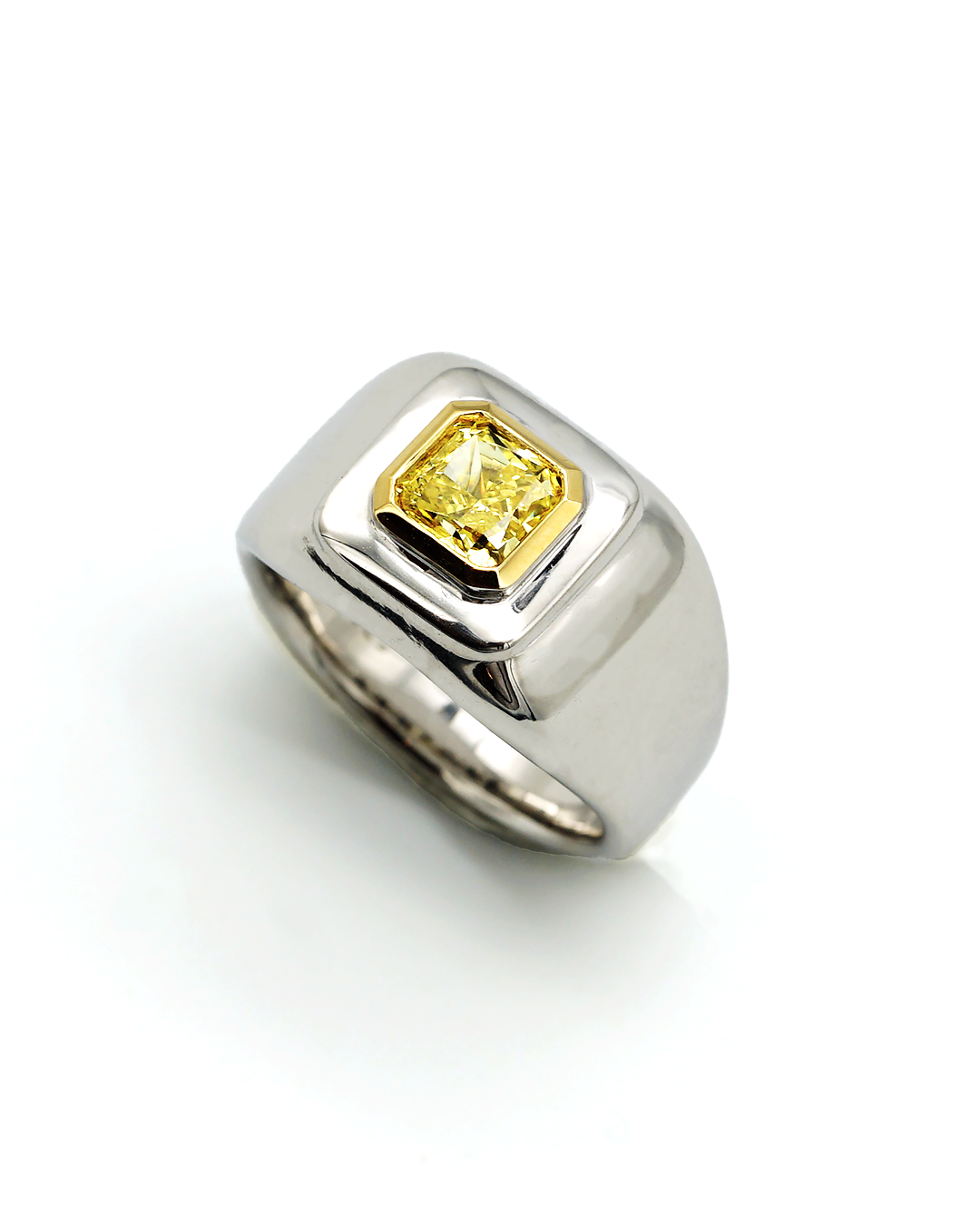 K18WG, ファンシー インテンス イエローダイヤモンド 1.0ct, メンズリング｜TOBExx